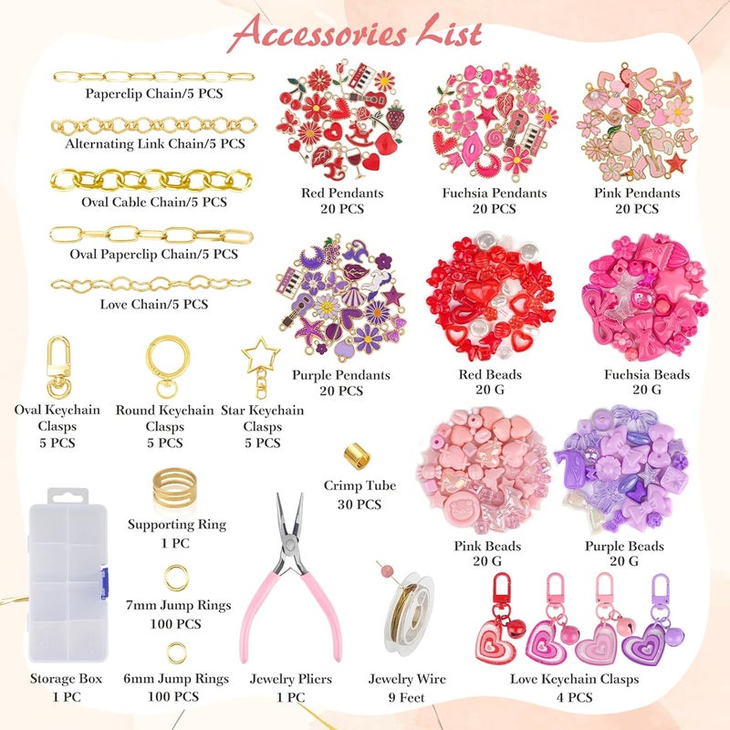 Ecoofor 458 Pcs Keychain Making Kit — Includes 19 Keychain Clips, 25 Extender Chains, 80 Charms, Beading Accessories, Jewelry Pliers — DIY Bag Charms & Jewelry Craft Kit Supplies - Image 3